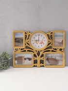 Фоторамка-коллаж на 4 фото с часами настенными «Семейное дерево», 48×33 см - Фото 1