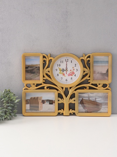 Фоторамка-коллаж на 4 фото с часами настенными «Семейное дерево», 48×33 см