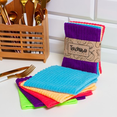 Набор салфеток для уборки «Доляна. Яркость», 30×30 см, 5 шт., микрофибра, полиэстер