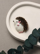 Брошь-кулон «Ёжик» мечтатель, бело-розовая в чернёном в золоте - Фото 3