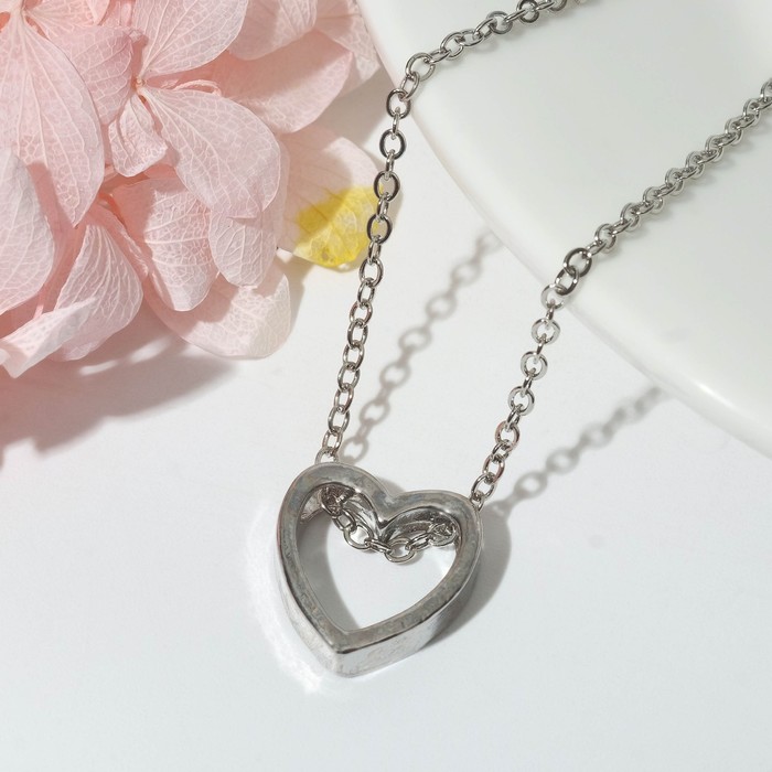 Кулон «Сердце», цвет серебро, 42 см - фото 1907592962