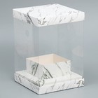 Коробка подарочная для цветов с вазой и PVC окнами складная, упаковка, «Мрамор», 16 х 23 х 16 см - Фото 3