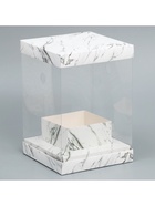 Коробка подарочная для цветов с вазой и PVC окнами складная, упаковка, «Мрамор», 16 х 23 х 16 см - фото 21936517