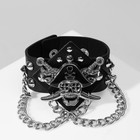 Браслет кожа «Череп» пират, цвет чёрный с серебром, 21 см - фото 9415657