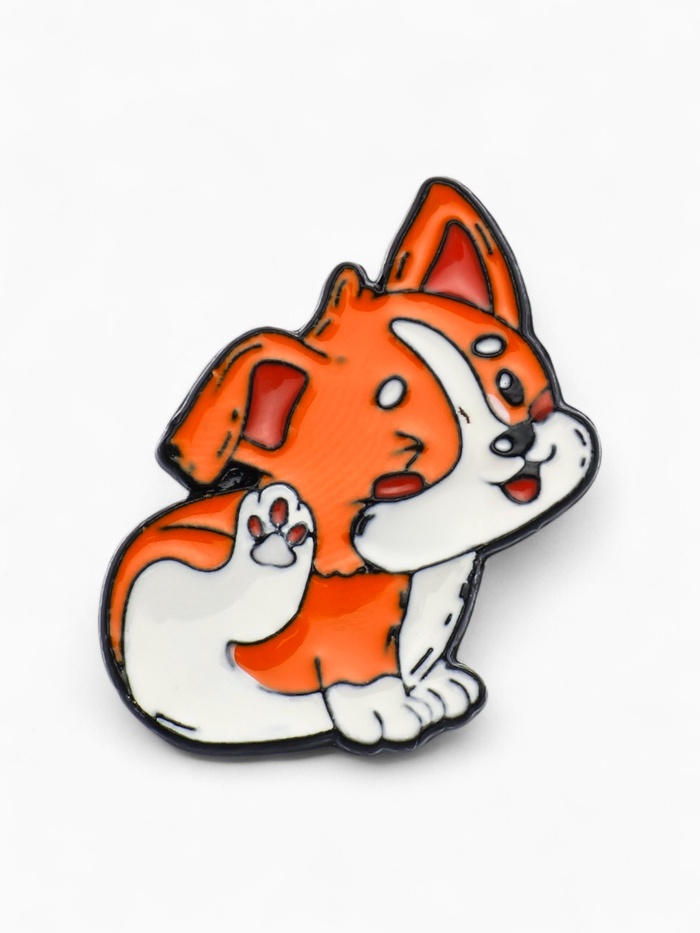 Значок «Щенок корги» игривый, цветной в чёрном металле - Фото 1
