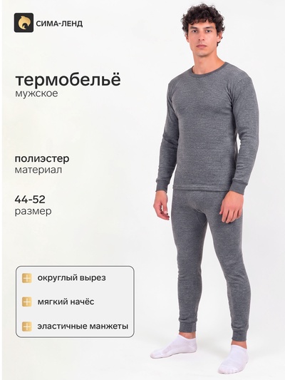 Термобельё мужское, размер L, 48-50, рост 171-175 см, серое