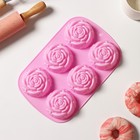 Форма силиконовая для выпечки «Цветы.Роза», 6 ячеек, 24,5×16×3 см, d=7 см, цвет розовый - Фото 2
