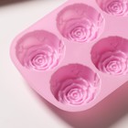 Форма силиконовая для выпечки «Цветы.Роза», 6 ячеек, 24,5×16×3 см, d=7 см, цвет розовый - Фото 4