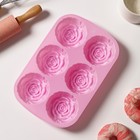 Форма силиконовая для выпечки «Цветы.Роза», 6 ячеек, 24,5×16×3 см, d=7 см, цвет розовый - Фото 5
