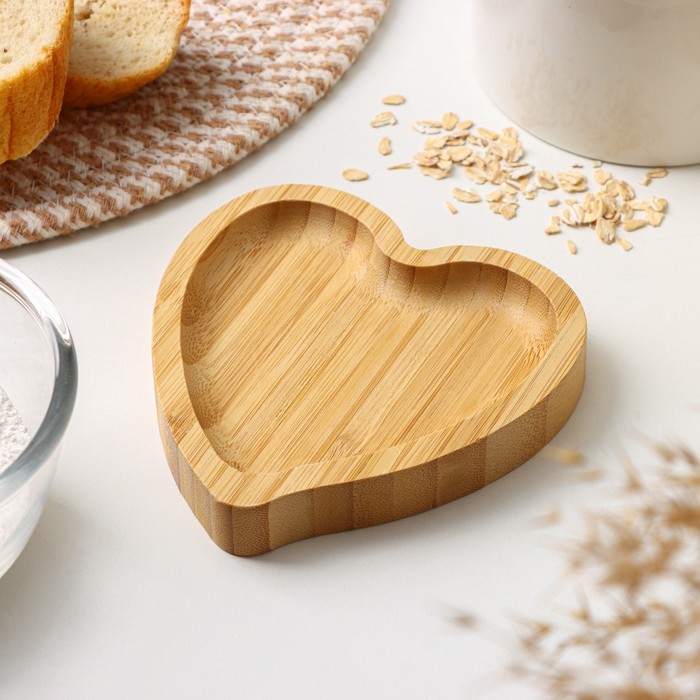 Блюдо для подачи Доляна Striata heart, 13×12,5×2 см, бамбук - Фото 1