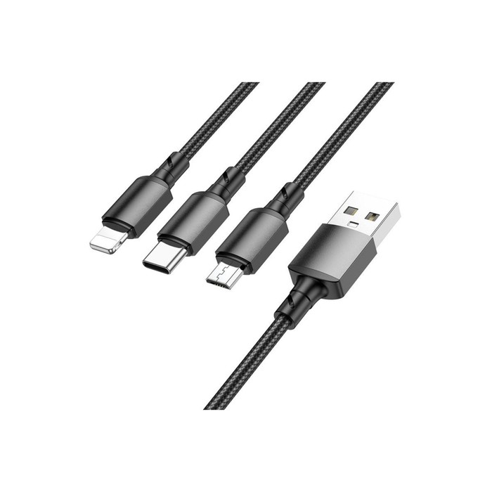 Кабель Borofone BX72, 3 в 1,microUSB/Lightning/Type-C-USB,2 А,тканевая оплётка, 1 м, чёрный - фото 51490404