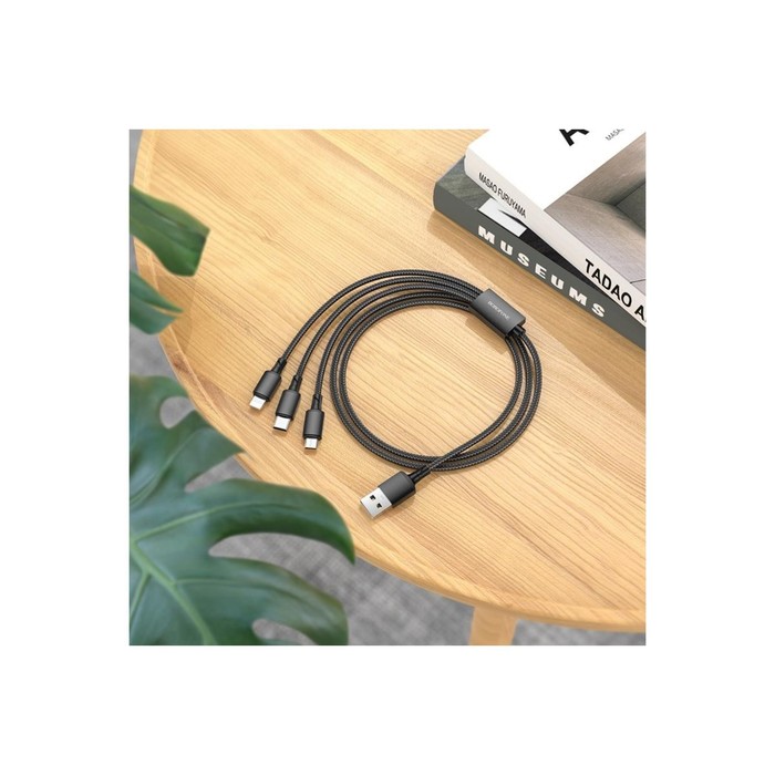 Кабель Borofone BX72, 3 в 1,microUSB/Lightning/Type-C-USB,2 А,тканевая оплётка, 1 м, чёрный - фото 51490406