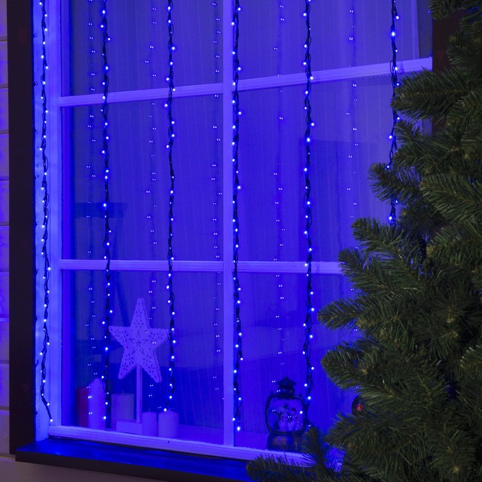 УЦЕНКА Гирлянда «Водопад», 2×1.5 м, IP44, 400 LED, 220 В, 8 режимов, прозрачная нить, свечение синее - Фото 1