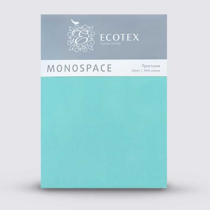 Простыня евро Ecotex «Моноспейс», 220×240 см, бирюзовая, сатин - Фото 1