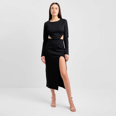 Платье с разрезами на талии миди женское MIST, размер 42, чёрное