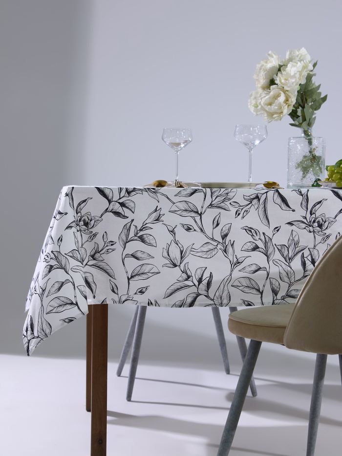 Скатерть «Доляна» Plant leaves, 146×220 см, 100% хлопок, рогожка 164 г/м²