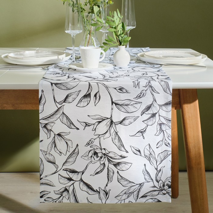 Дорожка «Доляна» Plant leaves, 40×146 см, 100% хлопок, рогожка 164 г/м² - Фото 1