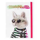 Скетчбук А5, 80 листов "Кот в очках", твёрдая обложка, матовая ламинация, на резинке, блок крафт-бумага 100 г/м2 - фото 10149612