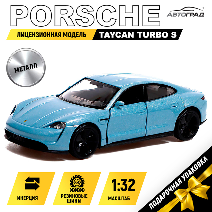 

Машина металлическая PORSCHE TAYCAN TURBO S, 1:32, открываются двери, инерция, цвет голубой