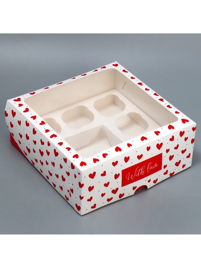 Коробка для капкейков и бенто-торта, кондитерская упаковка «Сердечки», 25×25×10 см