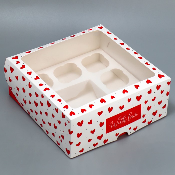 Коробка для капкейков «Сердечки», 25 х 25 х 10 см