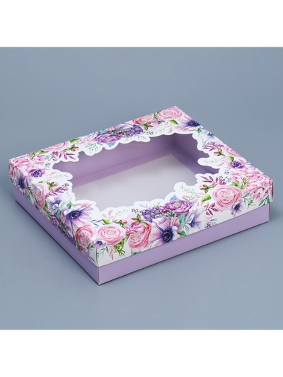Коробка подарочная, упаковка, «Цветы», 23.5×20.5×5.5 см