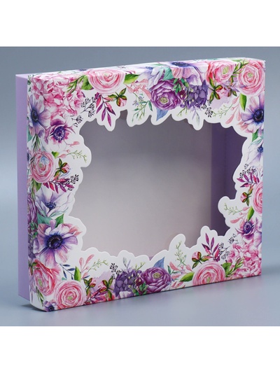 Коробка подарочная, упаковка, «Цветы», 23.5×20.5×5.5 см