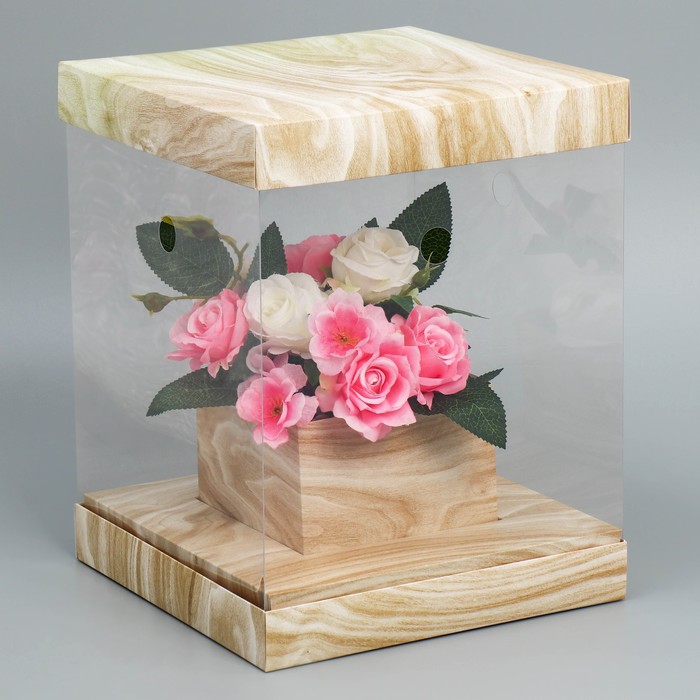 Коробка для цветов с вазой и PVC окнами складная «Дерево», 23 х 30 х 23 см