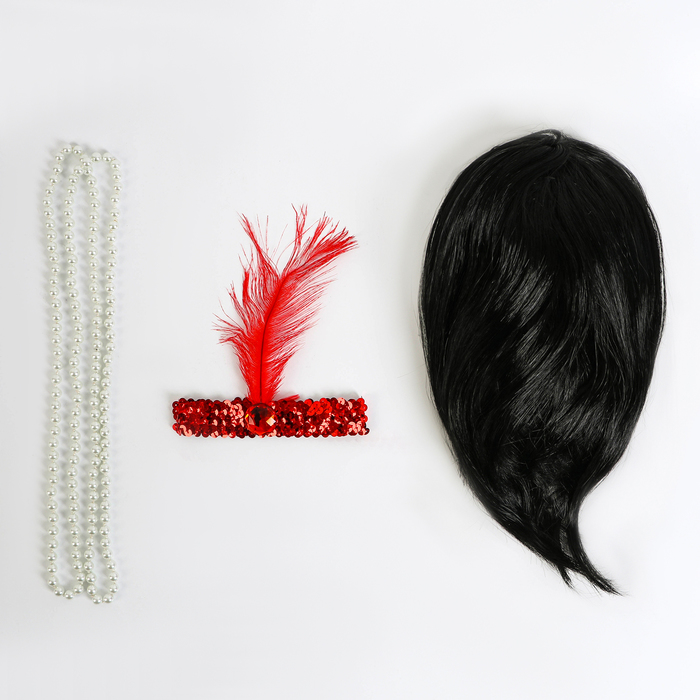 Карнавальный набор «Вечеринка Гэтсби. Брюнетка», парик, повязка, бусы - фото 1886993423