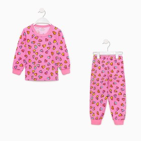 Пижама для девочки, цвет розовый/цветные сердца, рост 92 см