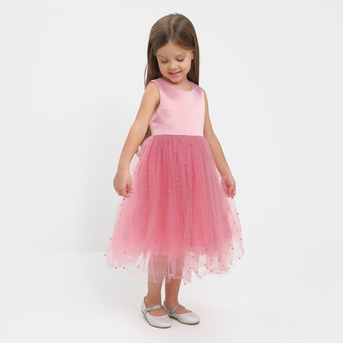 Платье детское с бусинками KAFTAN р. 30 (98-104 см), розовый - Фото 1