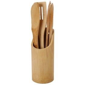 Набор кухонных принадлежностей HILDY, 4 шт, с подставкой, бамбук