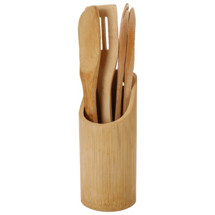 Набор кухонных принадлежностей HILDY, 4 шт, с подставкой, бамбук