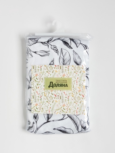 Шторы для кухни Доляна Plant leaves 146х180 см - 2 шт, подхваты - 2 шт, 100% хлопок, 164 г/м2