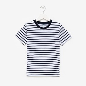 Фуфайка (футболка) для мальчика, цвет тёмно-синий/полоска, рост 128 см