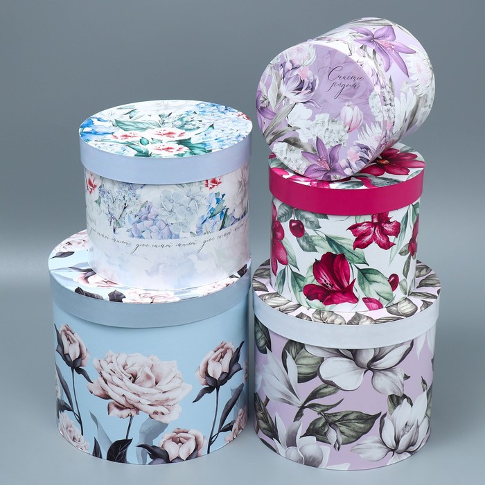 Набор шляпных коробок 5 в 1, упаковка подарочная, «Цветочный сад», 13 х 14 ‒ 19.5 х 22 см - фото 1907594959