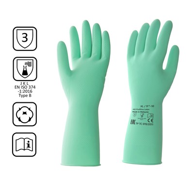 Перчатки латексные многоразовые зеленые, размер XL