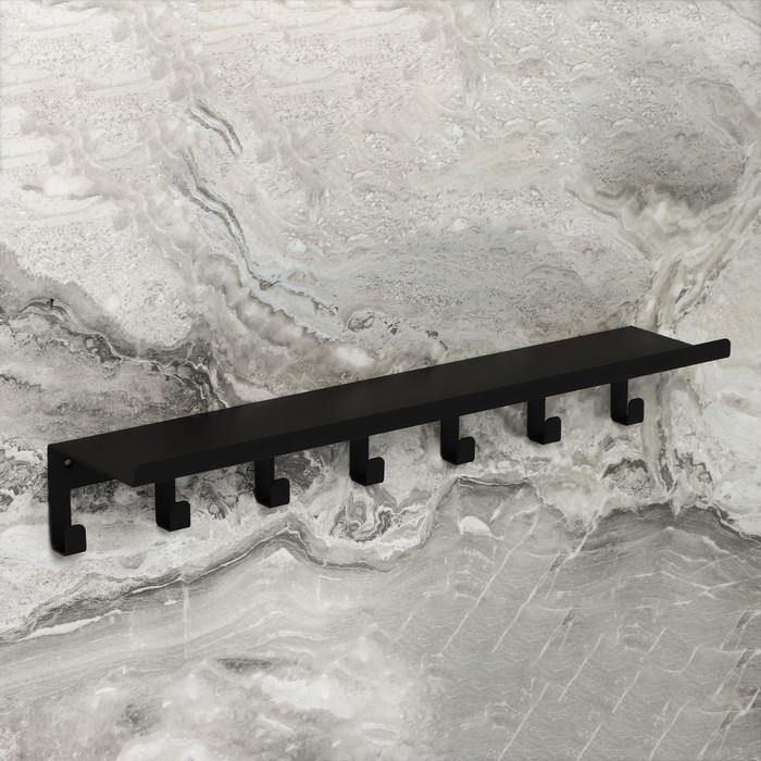 Полка с крючками «Лофт Арт», 50×11×7,5 см, цвет чёрный - фото 1898807715