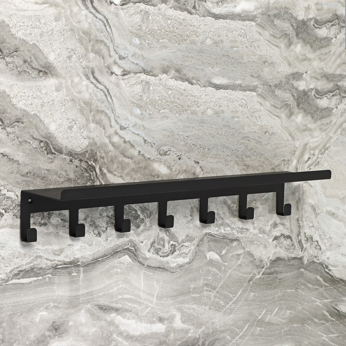 Полка с крючками «Лофт Арт», 50×11×7,5 см, цвет чёрный - фото 1898807716