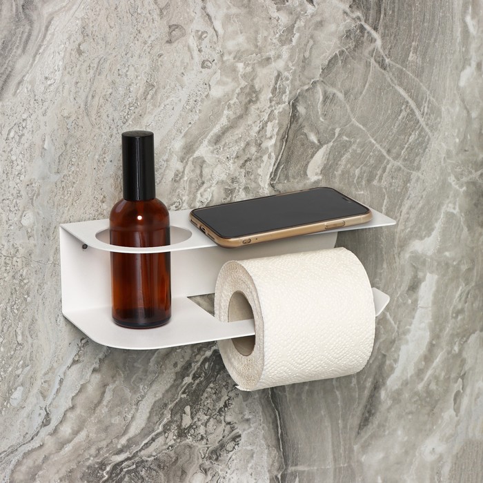 Держатель для туалетной бумаги «Лофт Арт», 23×10 см, с полочкой, цвет белый - Фото 1