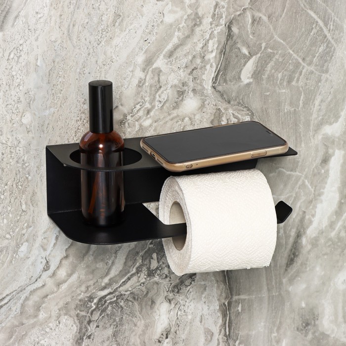Держатель для туалетной бумаги «Лофт Арт», 23×10 см, с полочкой, цвет чёрный