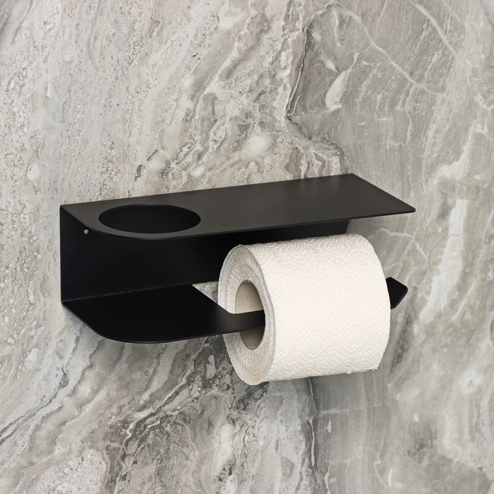 Держатель для туалетной бумаги «Лофт Арт», 23×10 см, с полочкой, цвет чёрный - фото 1901753783