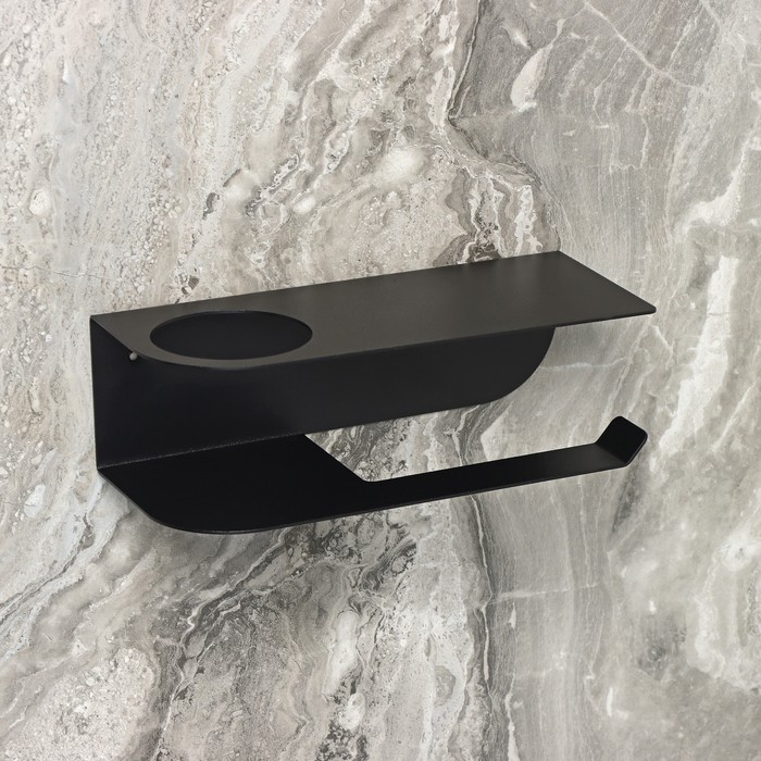Держатель для туалетной бумаги «Лофт Арт», 23×10 см, с полочкой, цвет чёрный - фото 1901753784