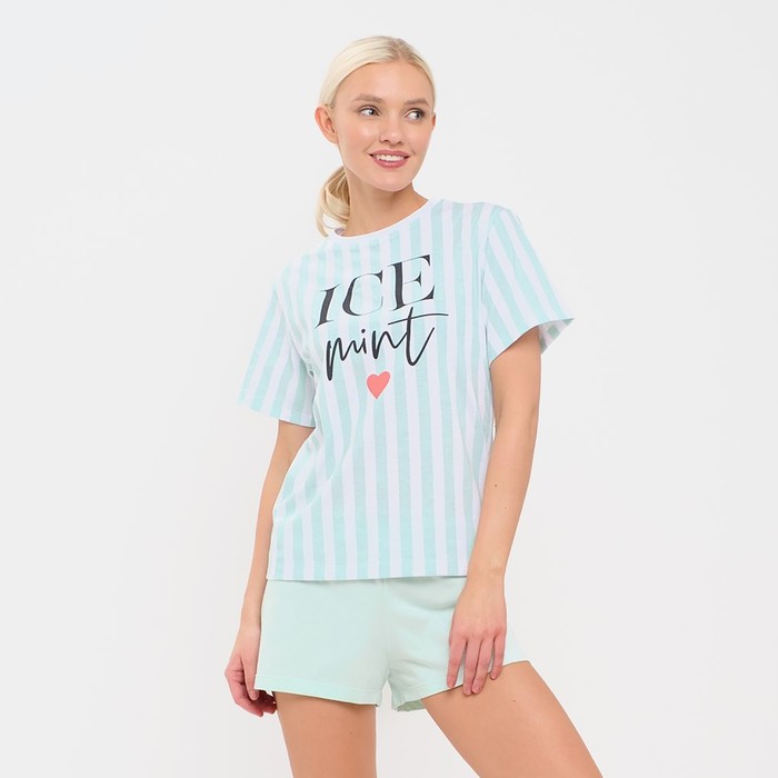 Пижама женская (футболка и шорты) KAFTAN "Ice mint" р. 52-54 - Фото 1