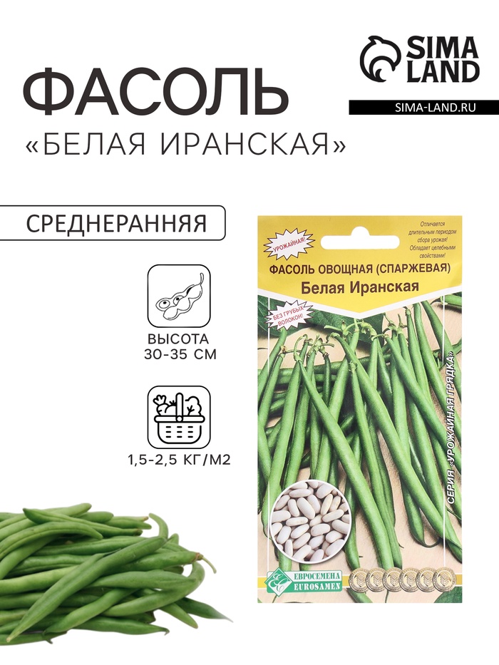 Семена Фасоль овощная, спаржевая «Белая Иранская», 5 г, «Евросемена» - Фото 1