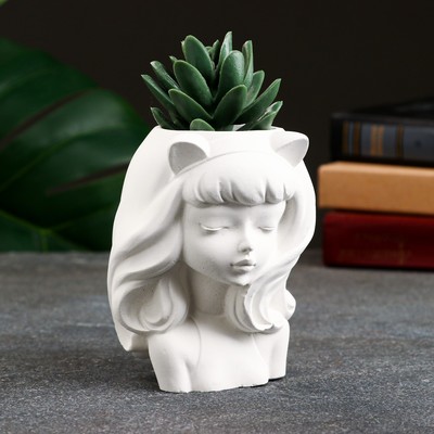 Фигурное кашпо для цветов «Девушка с ушками», 11×9×7 см, гипс, белое