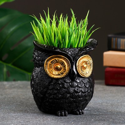 Фигурное кашпо для цветов «Совушка», 250 мл, 11×10×10 см, гипс, чёрное