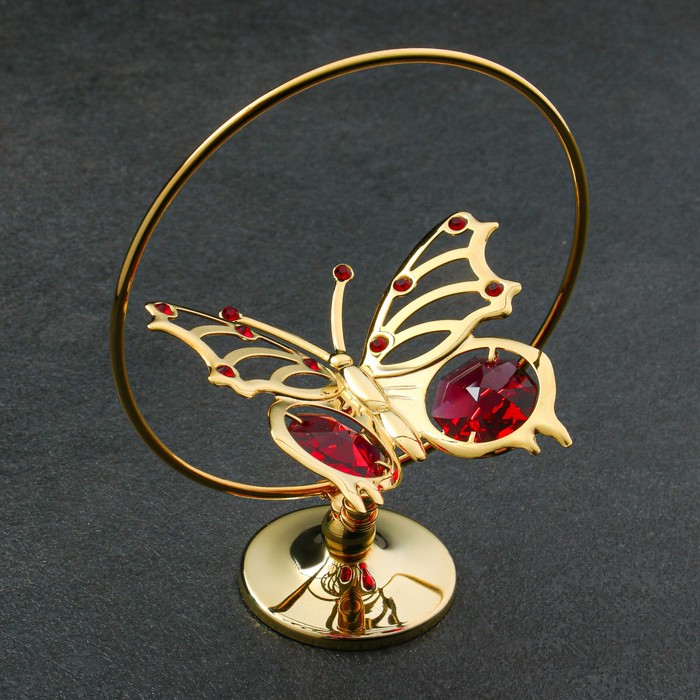 Сувенир "Бабочка в кольце", красный, с кристаллами