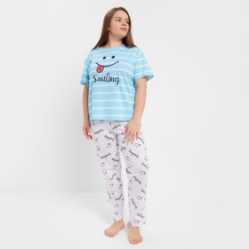 Комплект женский (футболка/брюки), цвет голубой/светло-серый, размер 50