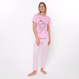 Комплект женский (футболка/брюки), цвет розовый, размер 48
